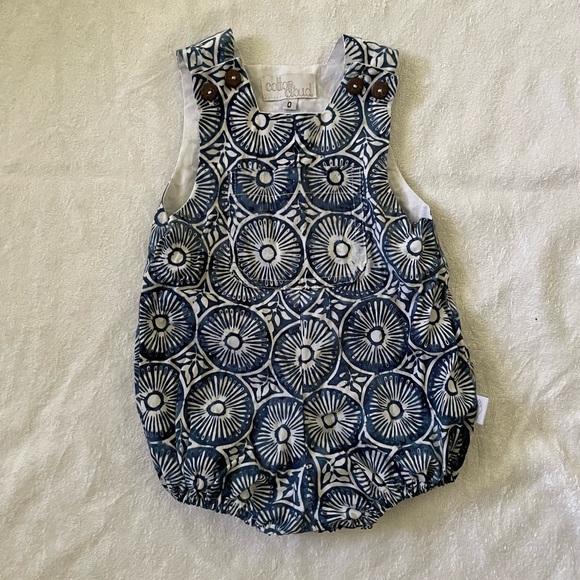 CLOUD COTTON Navy White shibori tie dye print cotton romper size 00 summer baby - Picture 5 of 6